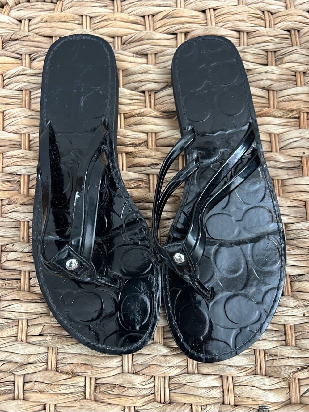 Coach Black Patent Slide Sandals